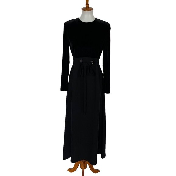 David Warren Formal Vintage Dress 6 Black Maxi Long Sleeve Retro Elegant - Picture 1 of 9